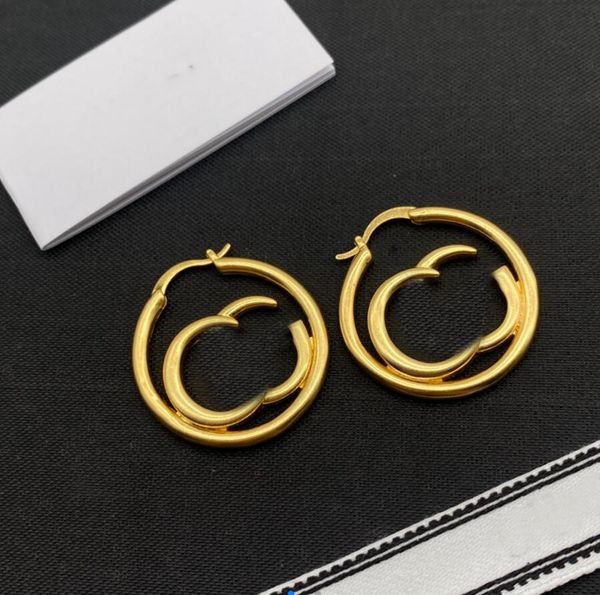 

classic designer hoop earring aretes women fashion gold double letter with stamps drop dangle earrings eardrop for ladies wedding party jewe, Golden;silver