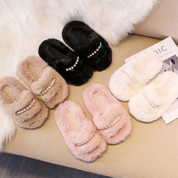 

slipper girl  winter slippers plush beading sweet slip on indooe children sliders warm four colors anti slip 25 34 fashion kids shoes 23010, Black;grey