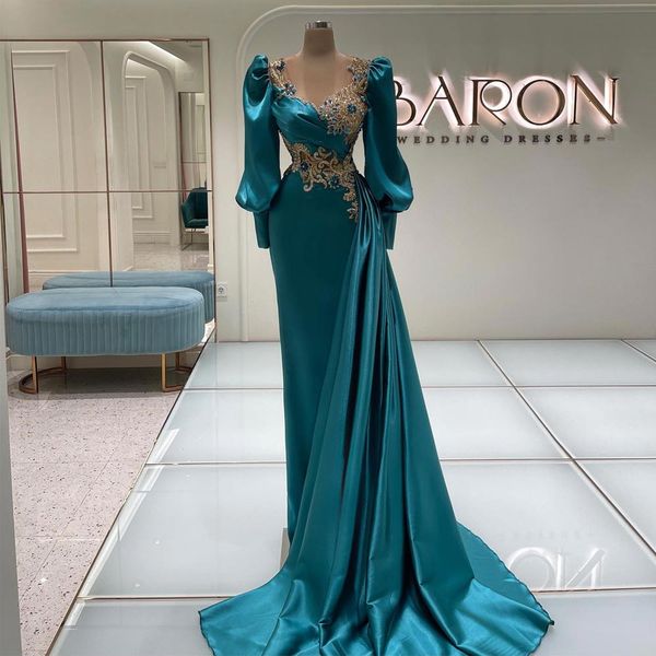 

elegant mermaid beaded prom dresses sheer jewel neckline evening gowns long sleeves sweep train satin overskirt formal dress, Black