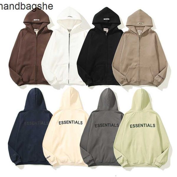 

hoodie jacket essentials multi thread back letter glue pressing cardigan zipper sweater fashion brand men's and women's lovers&#03, Black;brown