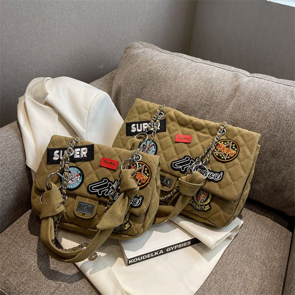 

canvas diamond chain bag women fashion badge one shoulder messenger bag net embroidery small square bag