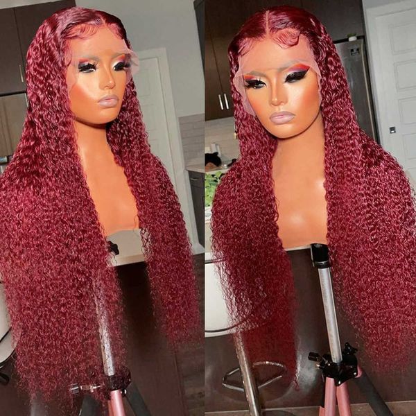 

lace wigs 99j burgundy front 30 32 inch colored human hair for black women brazilian 13x4 curly deep wave frontal 230106, Black;brown