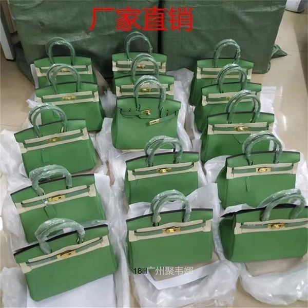 

bags birkin women's 7a herme layer s new cowhide litchi pattern fruit bag green handheld single shoulder messenger bag leather womens r