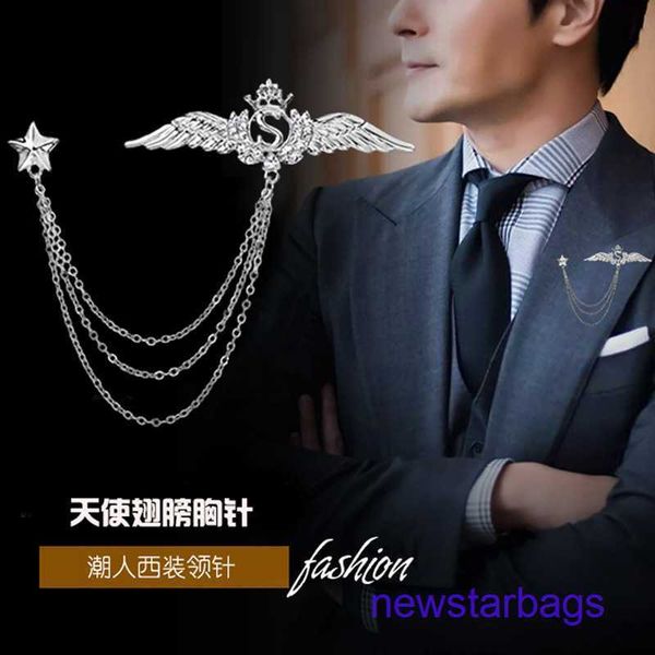 

factory outlet wholesale brooches men's personalized alloy studded pin creative tassel chain suit accessories men, Gray