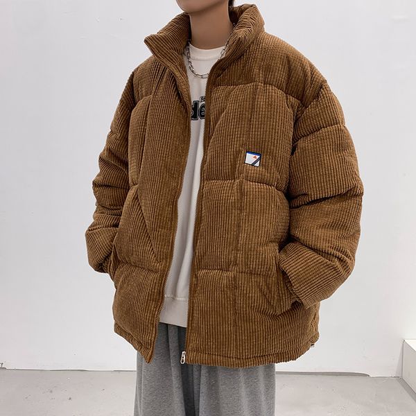 

men's jackets winter corduroy parkas puffer jacket men casual loose fashion thicken warm male parker coat solid stand collar cottonpadd, Black;brown