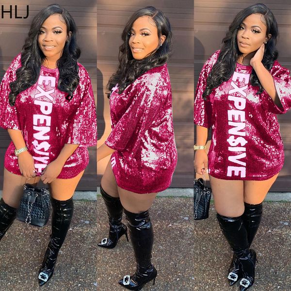 

party dresses hlj fashion sequined letter print tshirt style dress casual round neck half sleeve mini summer sequins festival vestidos 23010, White;black