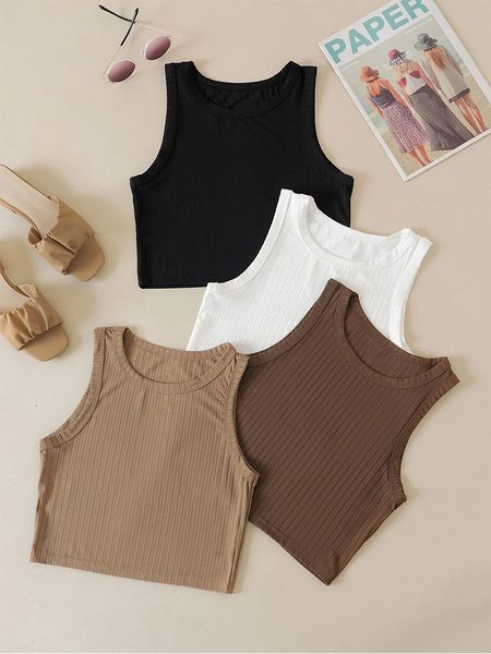 

women's tanks camis casual basic ribbed knit crop for women summer sleeveless round neck tank cute baby tee grunge y2k korean fashion s, White