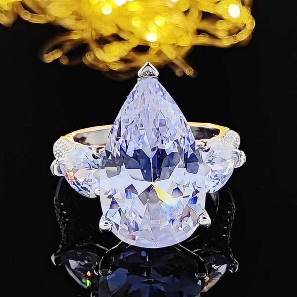 

2023 new pear cut silver color designer ring 925 sterling silver for women luxury wedding engagement jewelry sepcial unique, Slivery;golden
