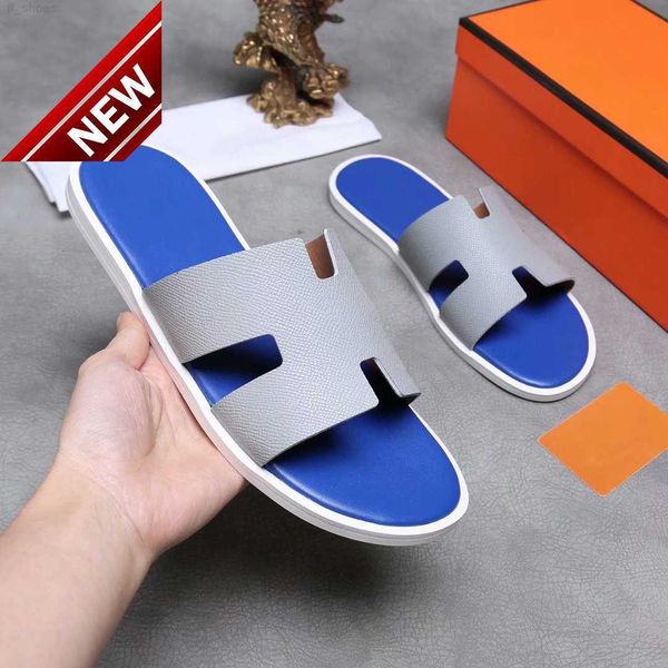 

2023 classic men slippers rhinestone black sandals twill genuine leather slipper trendy rivet stud slides mens casual flat spikes party shoe