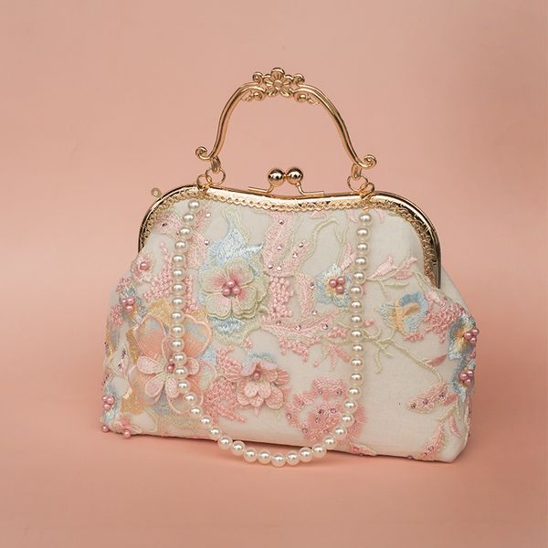

evening bags fashion flower 3d embroidery ladies shoulder wedding handbag gold female clutch bag 230106