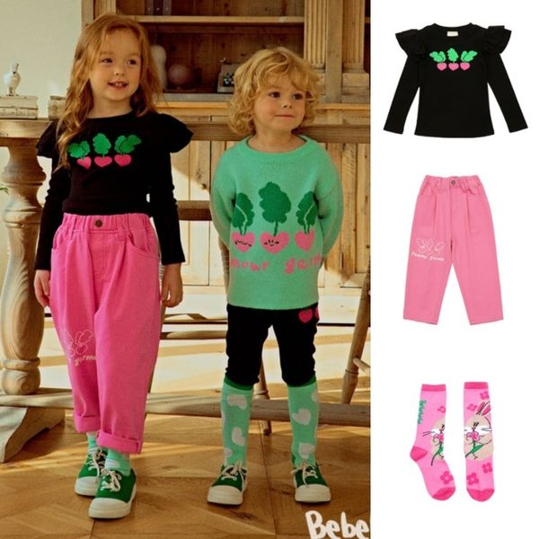 

clothing sets girls tshirt set 2023 spring black print bottoming shirt korean fashion cotton pink pants children's 230106, White