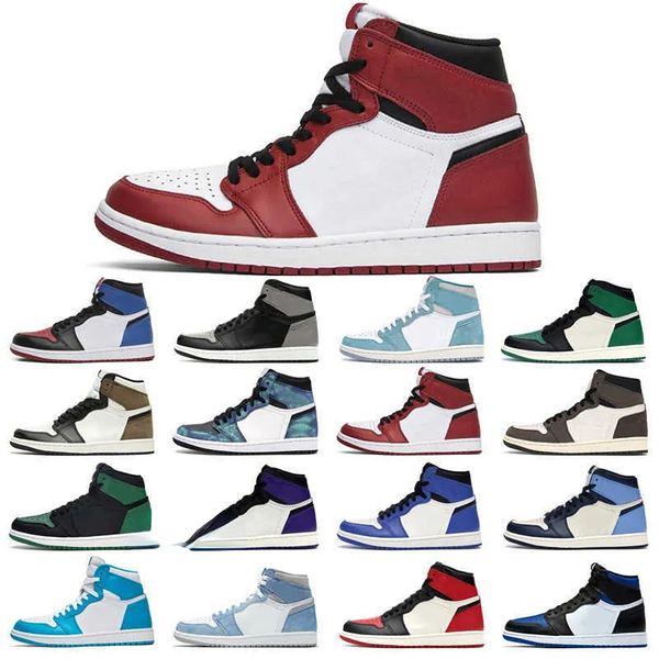 

2023 original jumpman 1s basketball shoes 1 men's turbo green hyper royal unc dark mocha tie dye court purple bred toe cactus jordon jo, Black