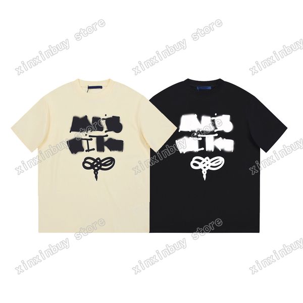 

xinxinbuy men designer tee t shirt 23ss graffiti letters print embroidery short sleeve cotton women white black xs-xl, Black;brown