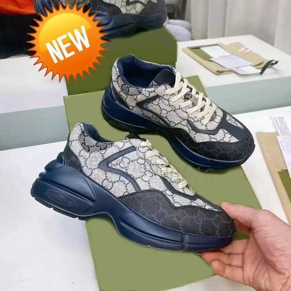 

2023 rhyton casual shoe men women designer sneakers vintage shoes fashion designers ladies reflective trim sneaker, Black