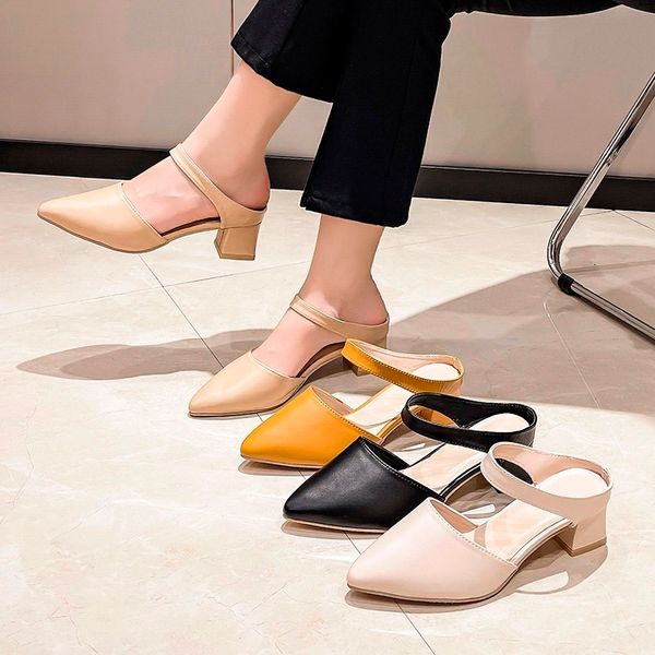 

sandals 2023 summer slipon pointed toe square heel high heels slipper shoes fashion shallow ladies pumps size 3642 230106, Black