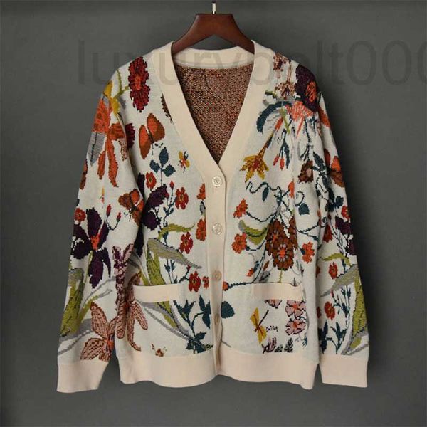 

women's knits & tees designer autumn winter new v-neck pastoral flower cardigan fashionable versatile slim wool blended knitted women 7, White
