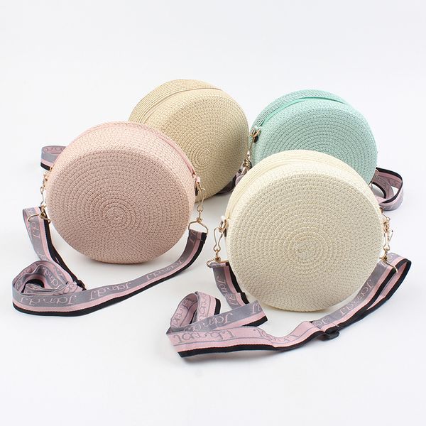 

evening bags summer women purse round crossbody bag solid mini woven shoulder ladies zipper retro straw knitted girl cute wallet handbag 230