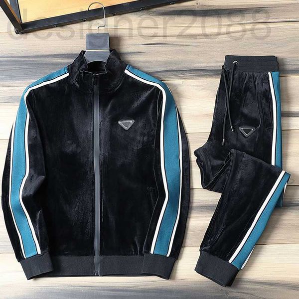 

men's tracksuits designer velvet casual sportswear suit mens european fashion two piece set large size trend sports suits wear qsu5, Gray