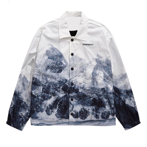 

men s jackets chinese style snow mountain print windbreaker jacket coat streetwear hip hop harajuku casual men spring outerwear 230106, Black;brown