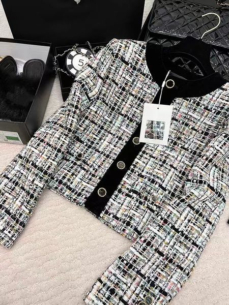 

chan new 2023 women's brand jacket designer fashion high-end autumn winter logo colour tweed coat leisure spring coats cardigan birthda, Black;brown