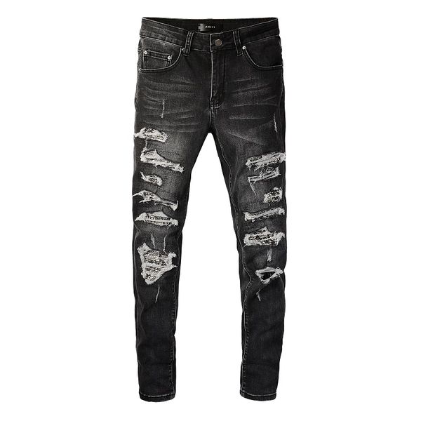 

distressed designer jeans 20ss ripped mens biker slim fit motorcycle denim for men fashion jean mans pants pour hommes vysw, Black