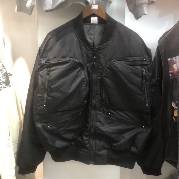 

men s down parkas multi pocket zipper padded fashion jacket men 1 1 heavy fabric coats bomber women winter windbreaker 230106, Black