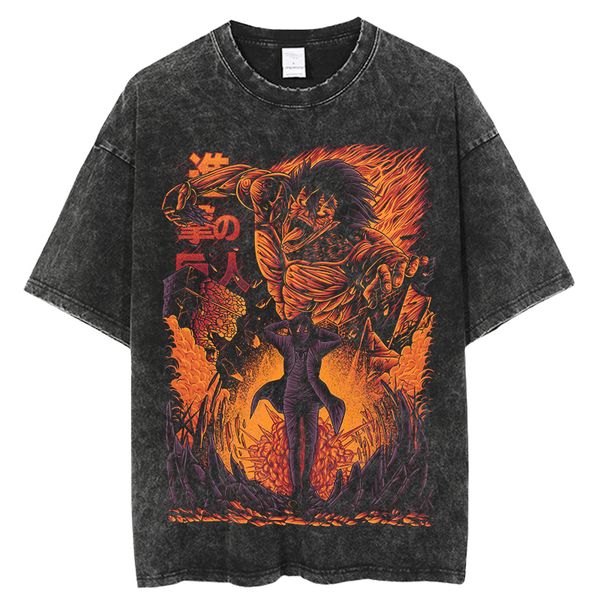 

men s shirts vintage washed tshirts attack on titan anime t shirt harajuku oversize tee cotton fashion streetwear 34u6, White;black