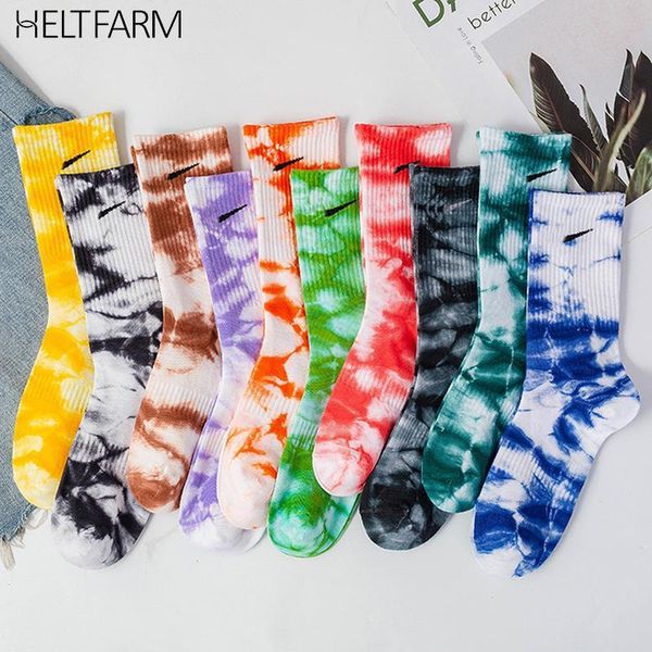 

socks hosiery 100 cotton tie dye long tube couple ins sports breathable and sweat wicking hip hop street wear orgasm 230107, Black;white