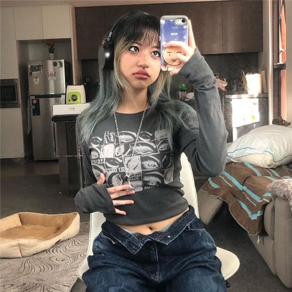 

women s t shirt xingqing y2k aesthetic grunge goth t shirt tee female clothing graphic print long sleeve harajuku clothes streetwear 230107, White