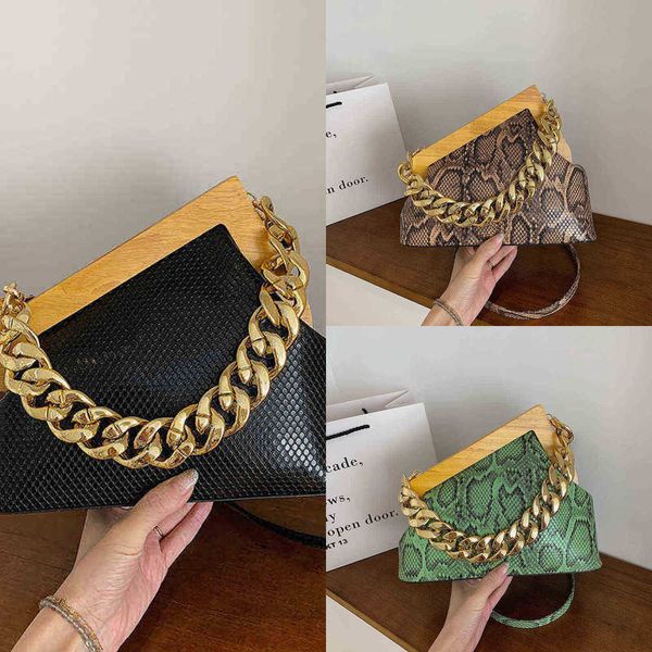 

nxy evening bags snake pattern thick chain design small pu leather shoulder crossbody with wooden handle for women 2022 handbag 220608