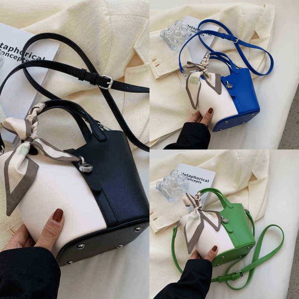 

nxy evening bags ribbon designer small contrasting colors leather bucket crossbody bag for women 2022 summer trendy cute tote shoulder handb