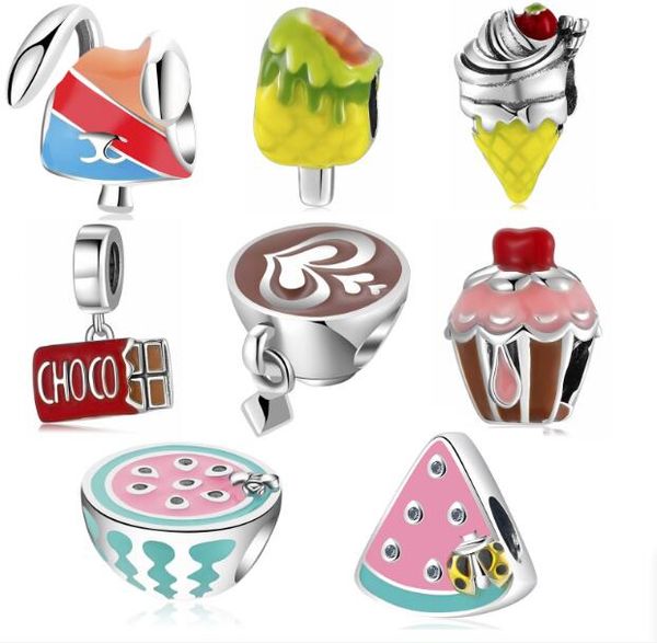 

2023 new s925 sterling silver summer dessert series beads charms pendant diy accessories fits for pandoar bracelets necklace 8 styles to cho, Black