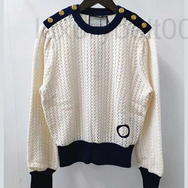 

women's sweaters designer hollow out sweet knitted wear metal shoulder button round neck embroidery lazy style knitted women 187c, White;black