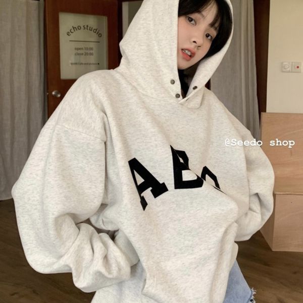 

women's hoodies sweatshirts vintage hooded sweatshirt streetwear light gray dark green long sleeve oversized hoodie winter warm cotton, Black