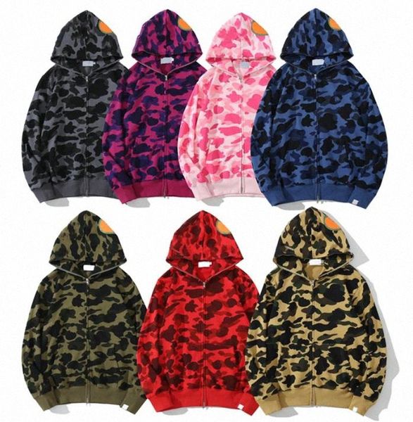 

2023 mens hoodie full zip up shark hoodies for woman designer camouflage jacket hoody hooded sweatshirt man womens warm long sleeve tech fle, Black
