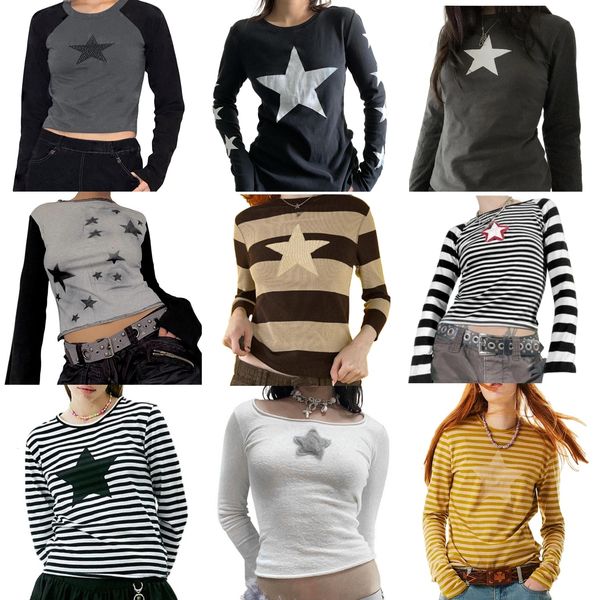 

women s t shirt dour y y2k long sleeve for women teens goth grunge vintage star graphic tee 90s 00s fairy e girl aesthetic t shirts 230107, White