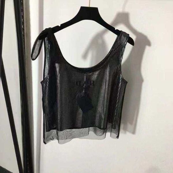 

2023 designer women tanks laser dot mesh 7 double layer sleeveless fashion tank women's dress spc9, White