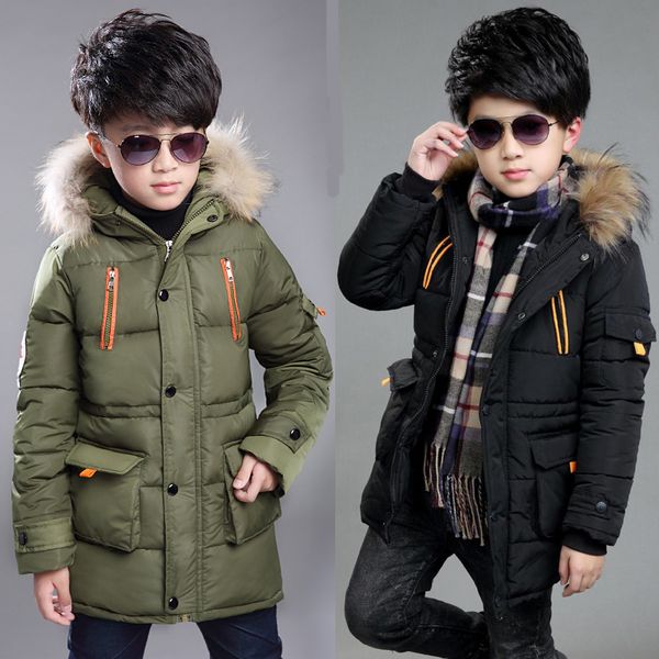 

down coat 2023 big size winter keep warm boys jacket fur collar thick heavy hooded outerwear for kids children outdoor windbreaker 230106, Blue;gray