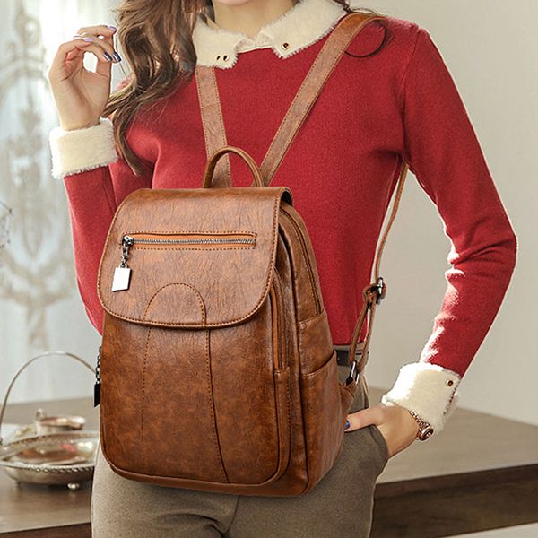 

school bags sell women's largecapacity soft leather backpack antitheft travel bag outing mom girl storage shcool noi 230106