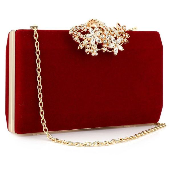 

evening bags european fashion lady clutch tote bag burgundy black gold solid women shoulder chain suede surface 230106