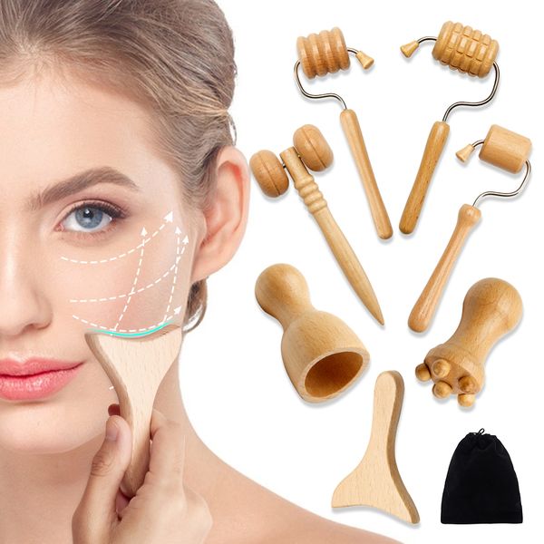 

face care devices wooden lifting massage maderotherapy masajeador kit gua sha tool wood therapy wrinkle remover relaxation skin 230107