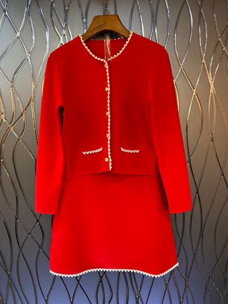 

autumn and winter temperament new red festive dress slim fit, White
