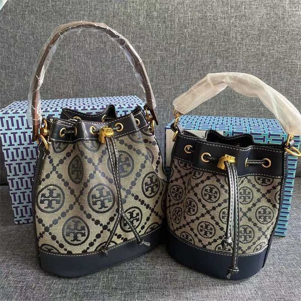 

large new versatile jacquard bucket bag with drawstring portable single shoulder messenger bag 50% off wholesale store, Black;red