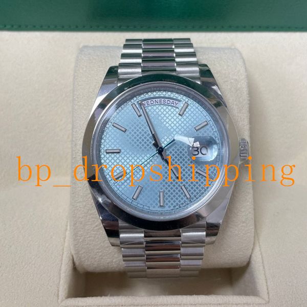 

2023 new mens watch 41mm daydate ice blue dial sapphire glass ice 316l stainless steel strap 2813 automatic movement quality wristwatch, Slivery;brown