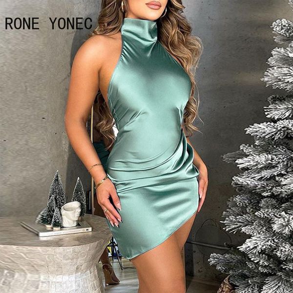 

party dresse solid halter sleeveless mini satin backless 230107, White;black