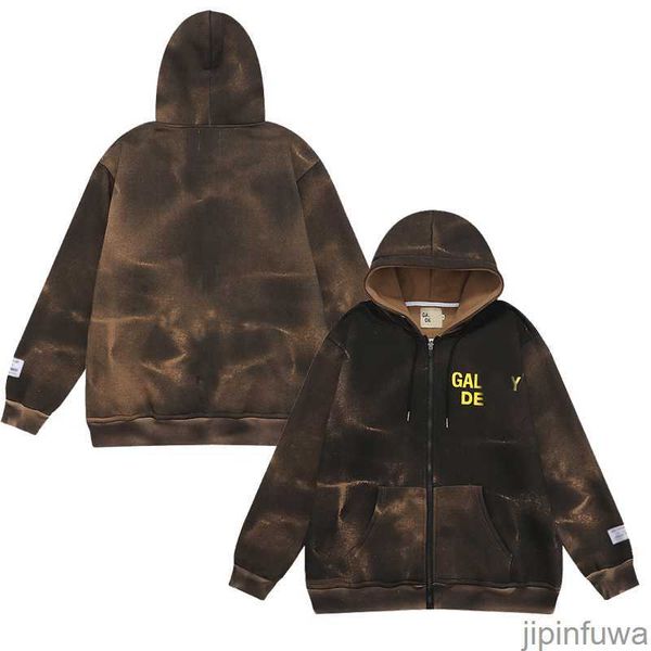 

2023 spring designer mens hoodies galleryes depts streetwear hooded sweater american high street worn tie dyed cardigan plush loose hoody000, Black