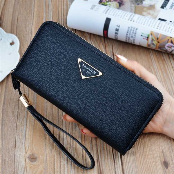 

new women's long zipper handbag large capacity fashion simple lychee pattern wallet change phone bag 90% off factory outlet sale, Red;black