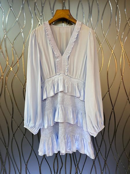 

spring new v-neck layered temperament elegant senior sense dress, Black;gray