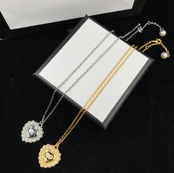 

fashion pearl heart pendant necklaces classic gold silver double letter chain necklace for women designer necklaces have stamp bijoux with b