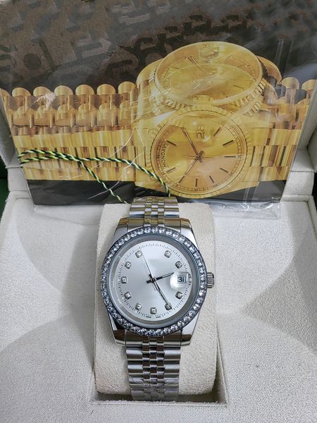 

with original box watch automatic mechanical 41mm diamond bezel watches classic business wristband men wristwatch stainless steel waterproof, Slivery;brown